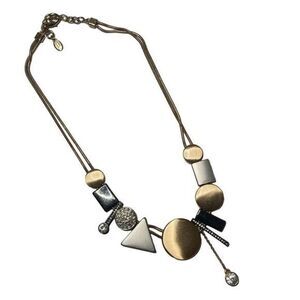 Jade & Jasper Geometric Statement Necklace Gold Silver Crystal Charm Pendant 16"